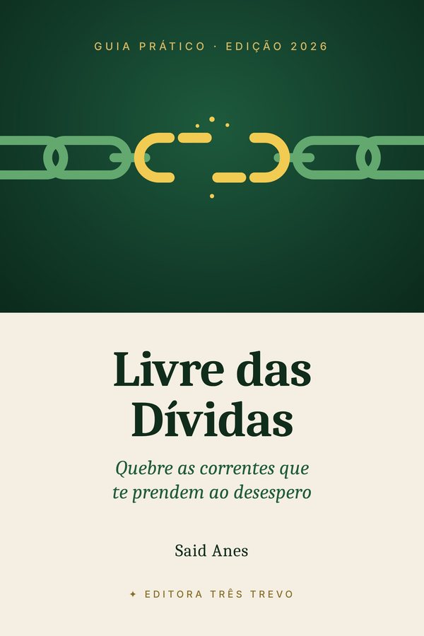 Capa de Livre das Dívidas: uma corrente verde com um elo dourado se abrindo.